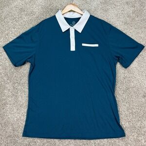Swannies Polo Shirt Mens Large Teal Blue Short Sleeve 3 Button Placket Golf EUC